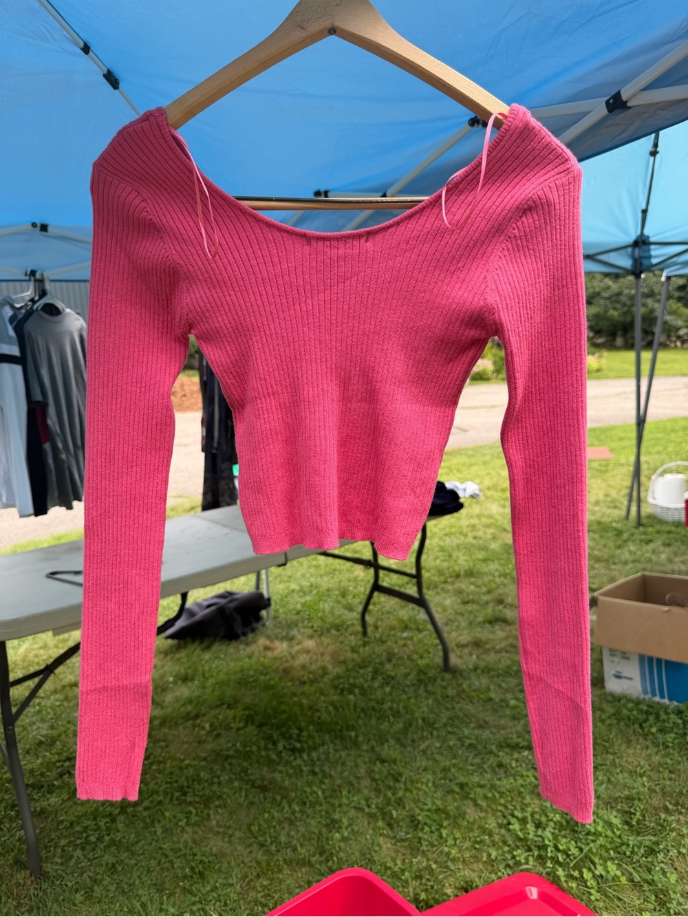 Love Tree Raspberry Pink Ribbed Long-Sleeve Scoop Neck Top - Picture 3 of 3